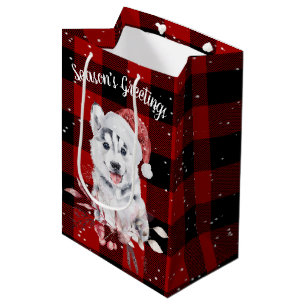 Sac cadeau de Noël Husky sur Buffalo plaqué moyen