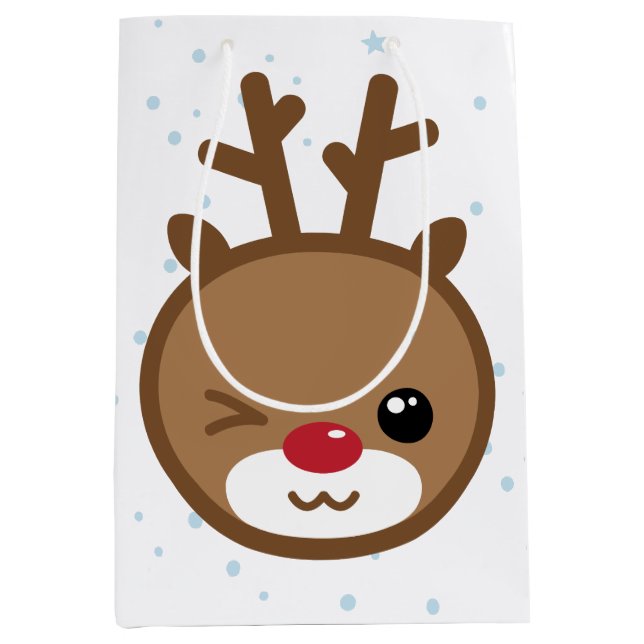 Sac cadeau de Noël Kawaii Reindeer (Devant)
