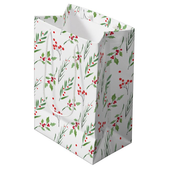 Sac cadeau de Noël Motif botanique mixte (Devant Angle)