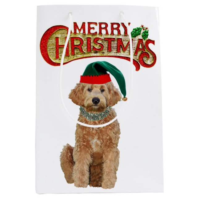 Sac cadeau de Noël moyen de doodle doré (Devant)