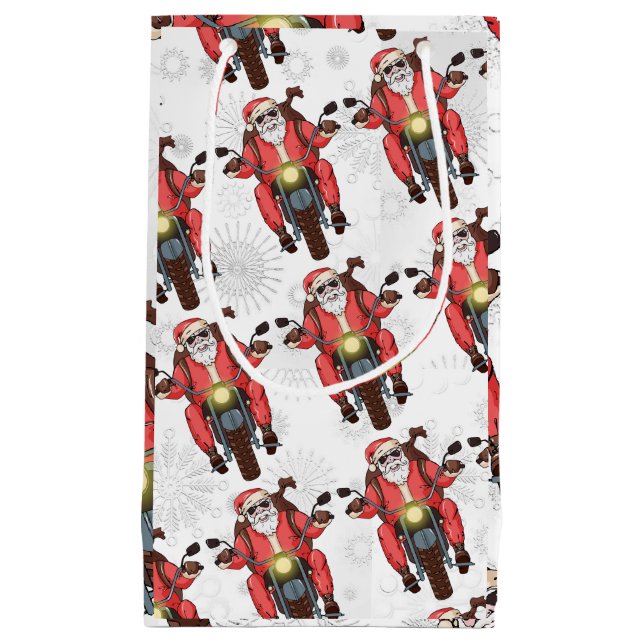 Sac cadeau de Noël Père Noël Fun Biker (Devant)