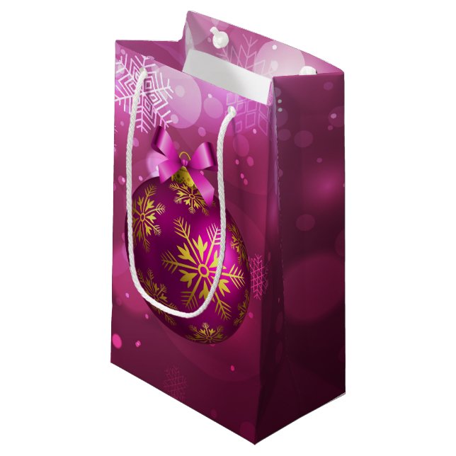 Sac cadeau de Noël rose et or (Devant Angle)