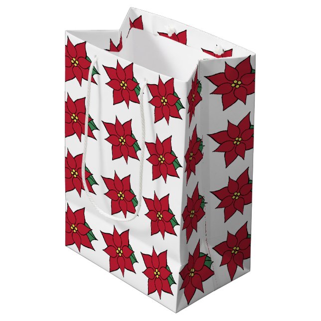 Sac cadeau de Noël traditionnel Poinsettias (Devant Angle)