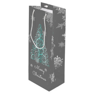 Sac cadeau de Noël turquoise Arbre et Snowflakes