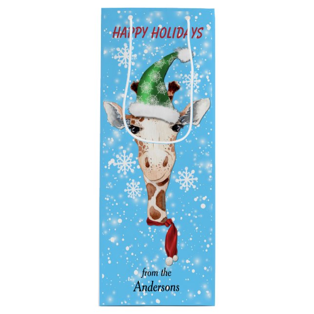 Sac cadeau de Santa Hat Giraffe Flèche de neige Bl (Devant)
