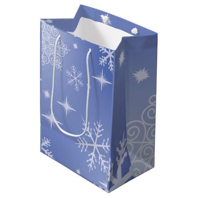 Sac cadeau de vacances Snowflake décoratif moyen (Devant Angle)