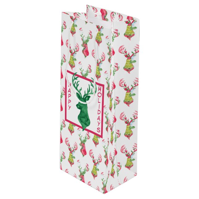 Sac cadeau de vin coloré Reindeer Motif (Devant Angle)