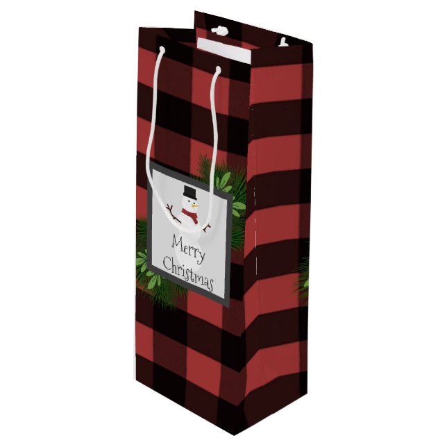 Sac cadeau de vin de Snowman Red Buffalo (Devant Angle)