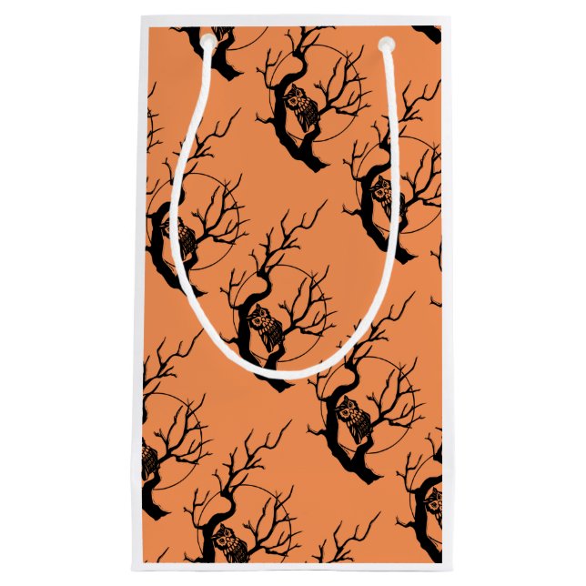 Sac cadeau d'Halloween aux Chouettes orange et noi (Devant)