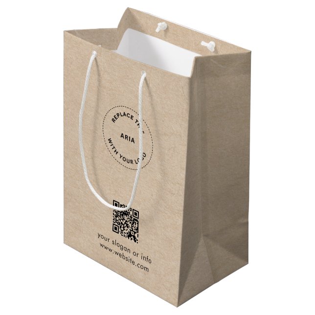 Sac Cadeau Eco Kraft avec Logo Personnalisé et QR  (Devant Angle)