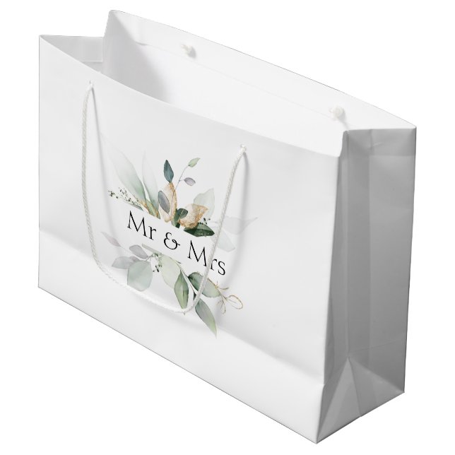 Sac cadeau élégant de mariage avec feuillage vert (Devant Angle)