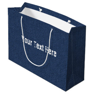 Sac Cadeau en Fausse Denim Bleu avec Texte Personn