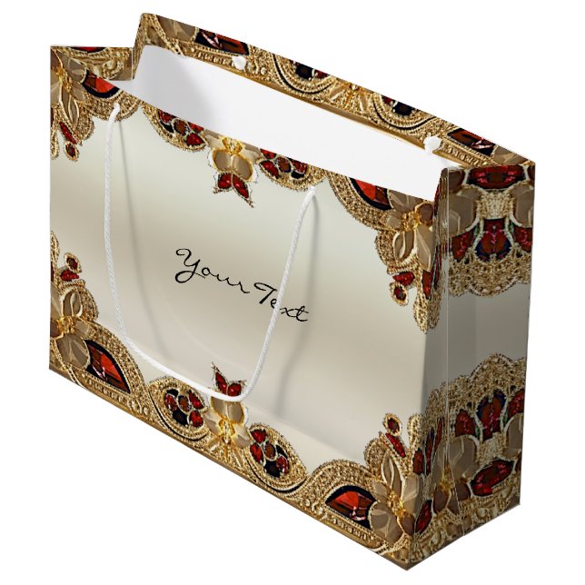 Sac cadeau en pierre rouge à fleurs dorées (Devant Angle)