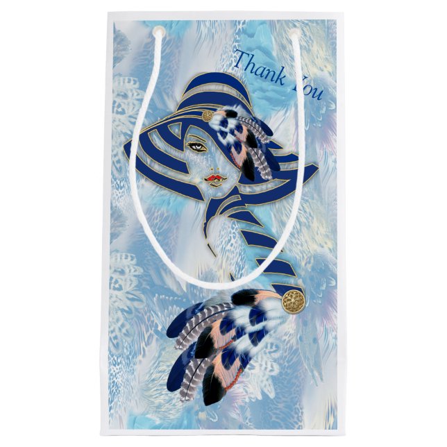 Sac cadeau Exotic-Parrot Bleu plumes de ton (Devant)