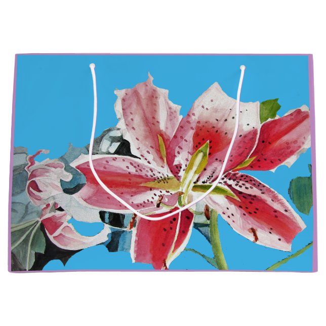 Sac Cadeau Fleurs de Lys Rouges Aquarelle Bleue (Devant)