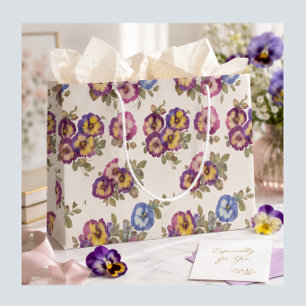 Sac Cadeau Fleurs Élégantes de Pensées pour Elle