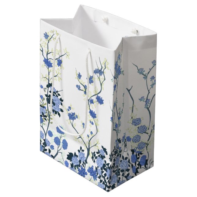 Sac cadeau Floral Bleu et Blanc (Devant Angle)