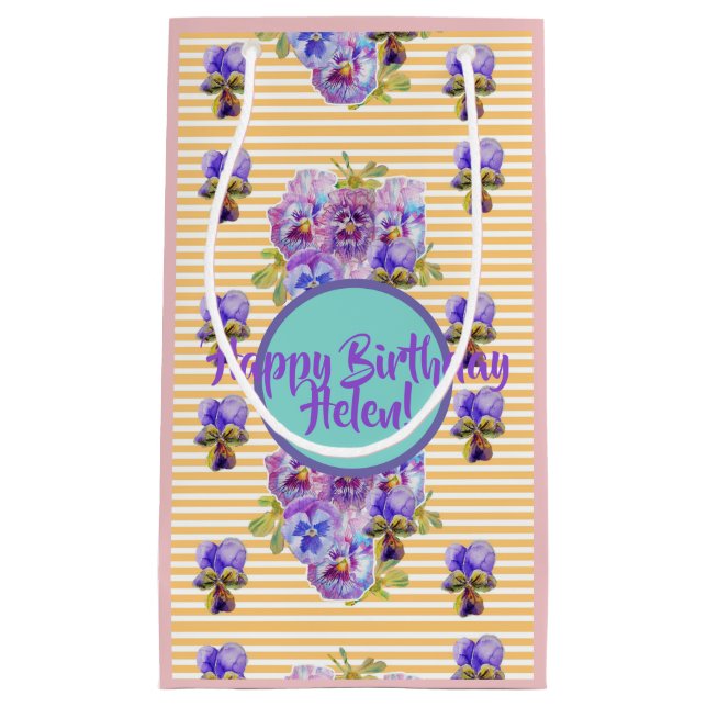 Sac Cadeau Floral Fleurs Jaune Rayure Chic Décontr (Devant)