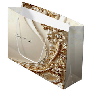 Sac cadeau floral orné élégant en or