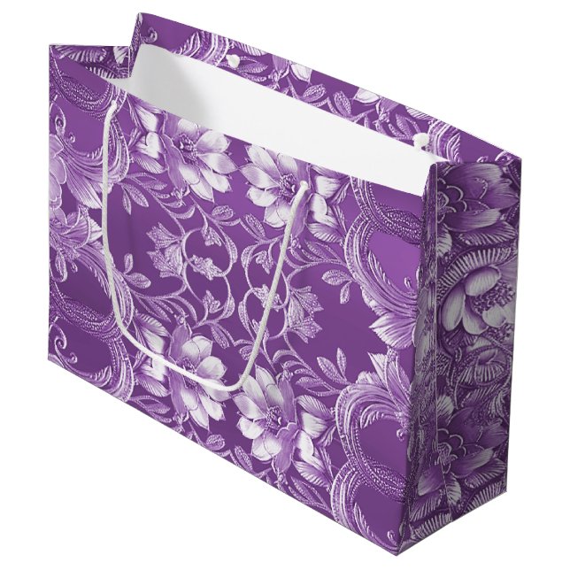 Sac cadeau floral pourpre (Devant Angle)