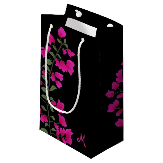 Sac cadeau Fuchsia Pink Bougainvillea Monogram (Devant Angle)