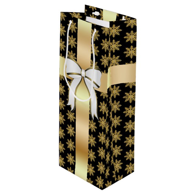 Sac cadeau Golden Snowflake Wine (Devant Angle)