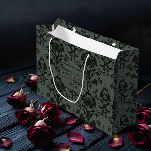 Sac cadeau gothique victorien crâne et Rose Damas