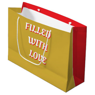 Sac Cadeau Grand Format Or Rouge Rempli D'Amour