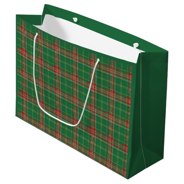 Sac Cadeau Grand Plaid Vert Rouge de Noël (Devant Angle)