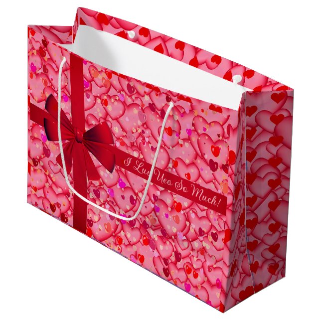 Sac cadeau grand Saint-Valentin Amour Cœurs (Devant Angle)