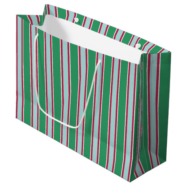Sac cadeau Green Blue Christmas Stripes (Devant Angle)