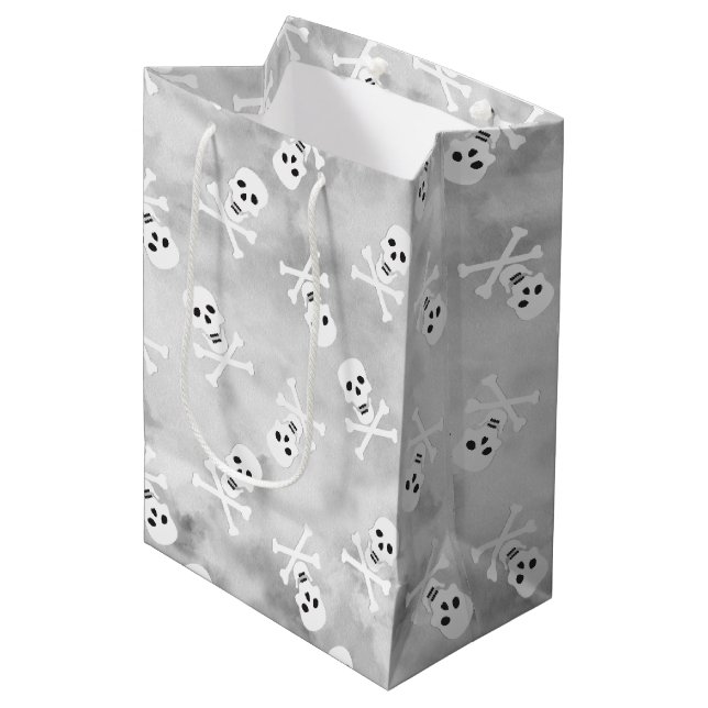 Sac cadeau gris crâne et os croisés (Devant Angle)