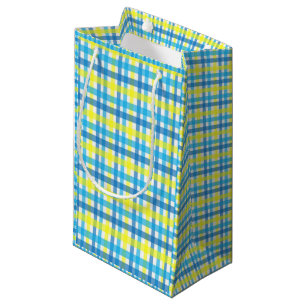 Sac cadeau Jaune et bleu Plaid