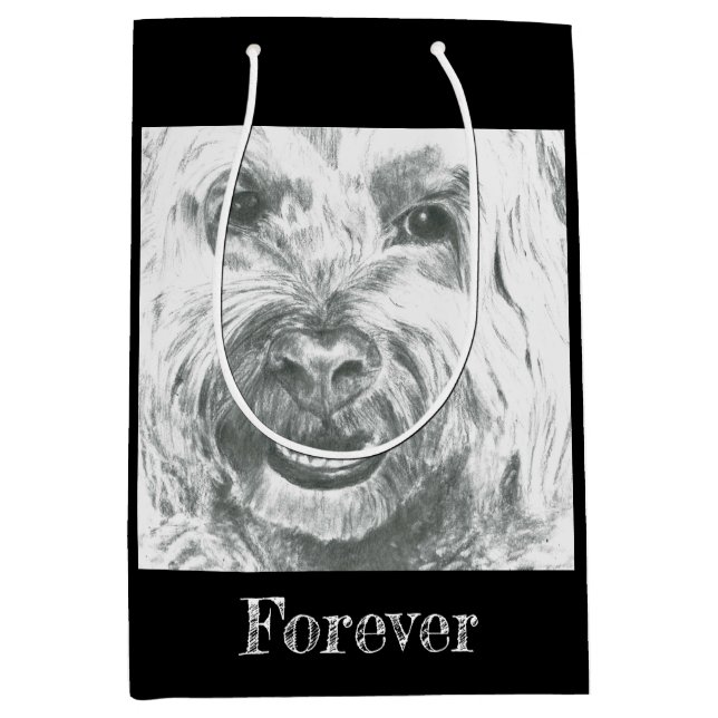 Sac cadeau, Labradoodle, Art noir & blanc, Amour (Devant)