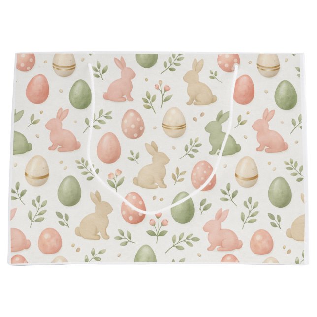 Sac cadeau lapin et œuf de Pâques pastel aquarelle (Devant)