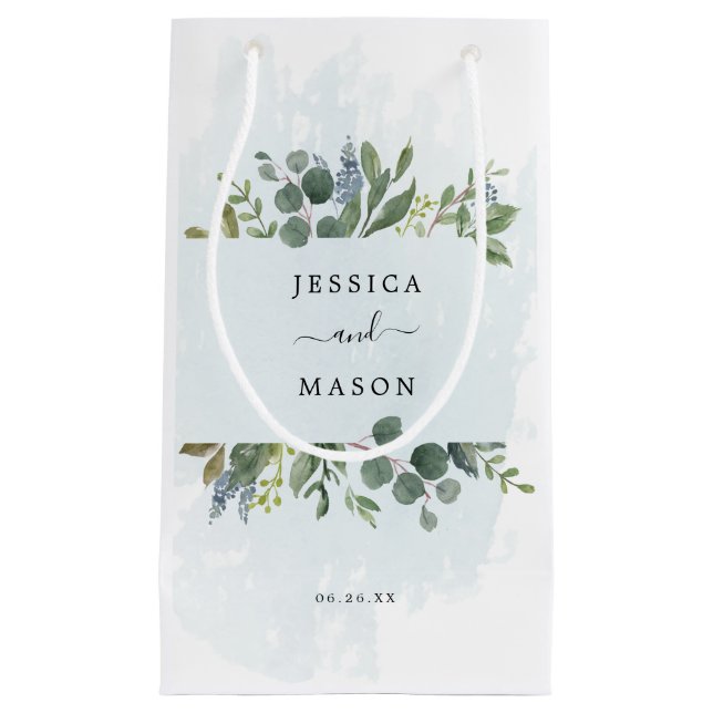 Sac cadeau Mariage Dusty Blue Eucalyptus Hotel (Devant)