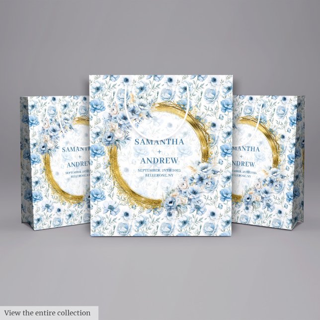 Sac cadeau Mariage en or bleu Boho Pastel Romantiq (Romantic Boho Pastel Blue Gold Wedding Gift Bag)