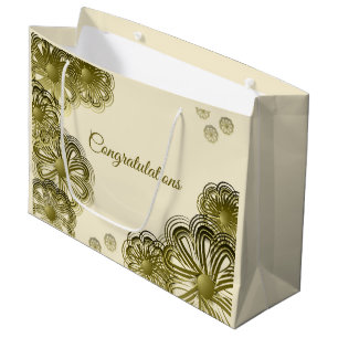 Sac cadeau mariage floral or antique