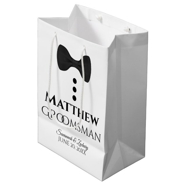 Sac cadeau Mariage Groomsman avec Cravate noire (Devant Angle)