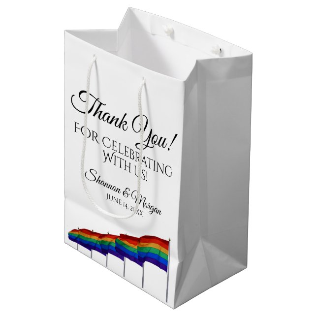 Sac cadeau Mariage Merci gay pride - Texte noir (Devant Angle)