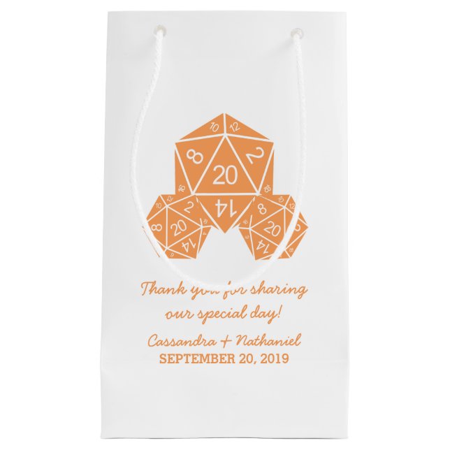 Sac cadeau Mariage orange D20 dés (Devant)
