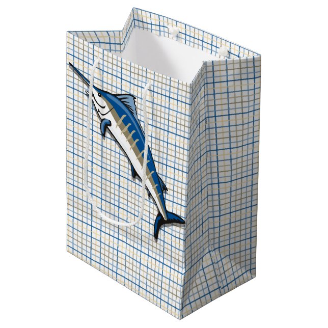 Sac cadeau - Marlin bleu sur Plaid (Devant Angle)