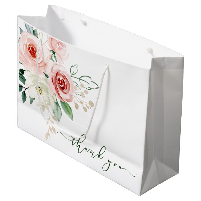 Sac Cadeau Merci Rose Aquarelle Rose (Devant Angle)