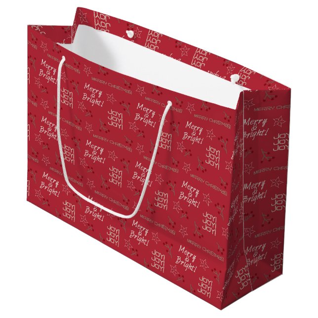 Sac cadeau Merry & Bright Burgundy - Grand, Glossy (Devant Angle)