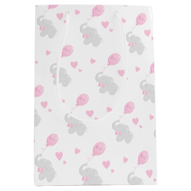 Sac cadeau mignon Baby shower fille éléphant ballo (Devant)