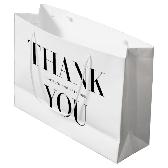 Sac cadeau moderne en typographie gras Merci (Devant Angle)
