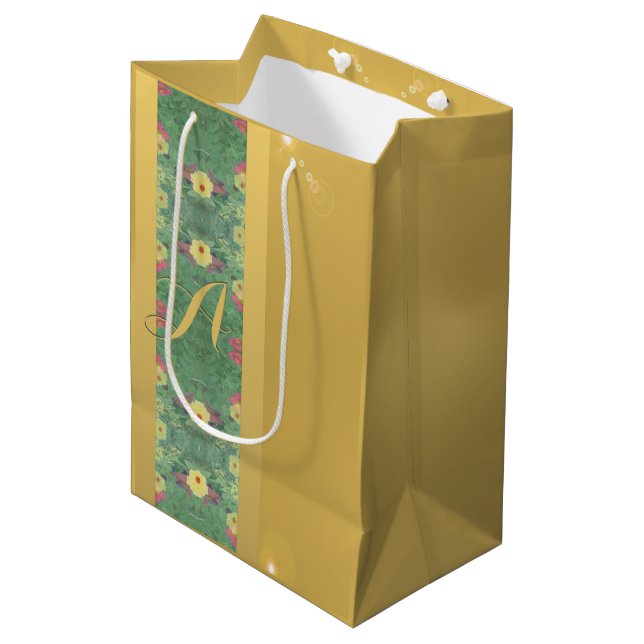 Sac cadeau Monogram en laiton floral (Devant Angle)