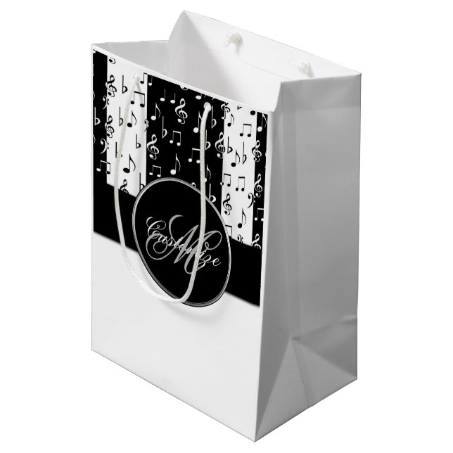 Sac cadeau Monogramme Black & White Stripes 5 (Devant Angle)