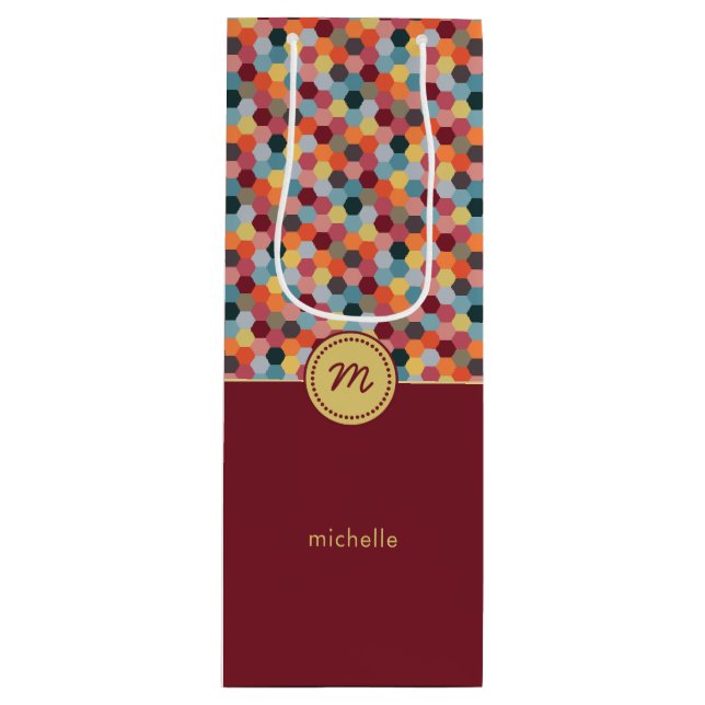 Sac cadeau Monogramme Bourgogne géométrique Hexago (Devant)