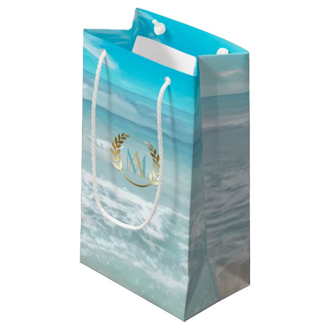 Sac Cadeau | Monogramme moderne Plage géométrique (Devant Angle)